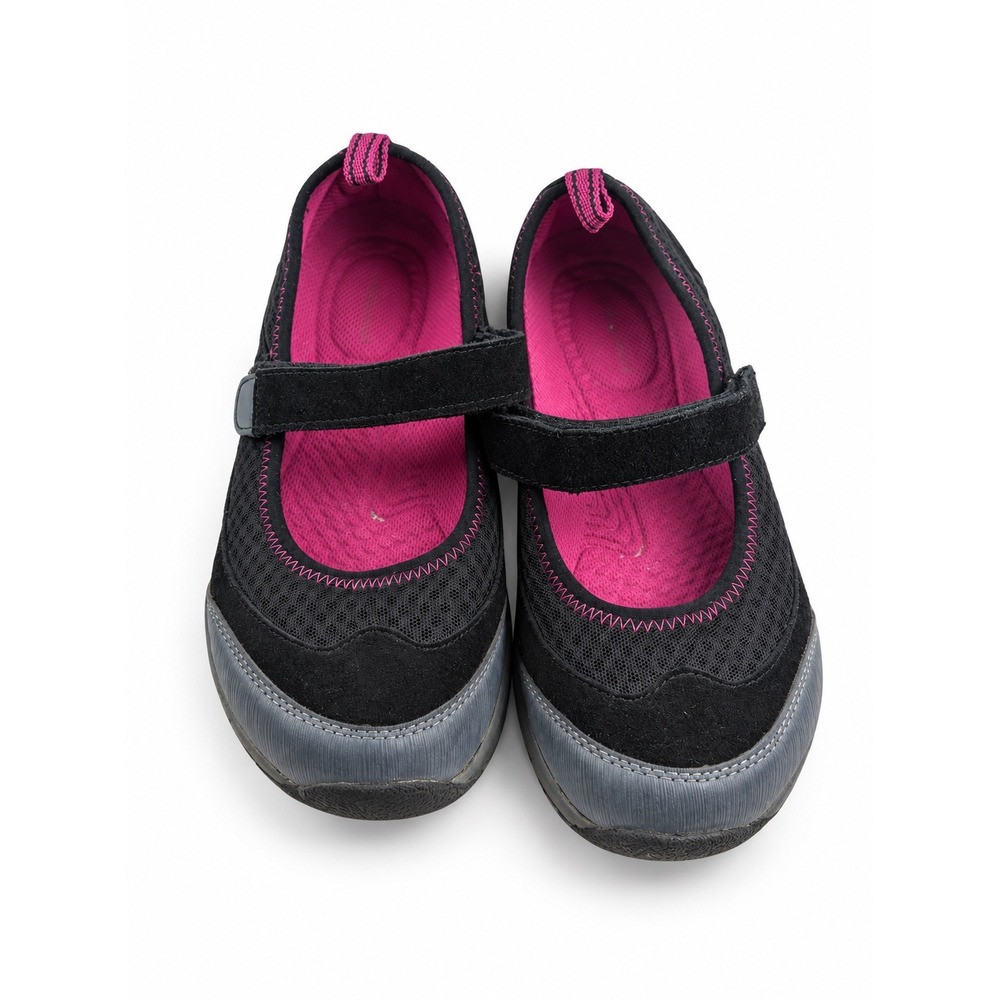 Lands End Vintage Mary Jane Black Pink Mesh Walking Sneakers Women's Size 8.5